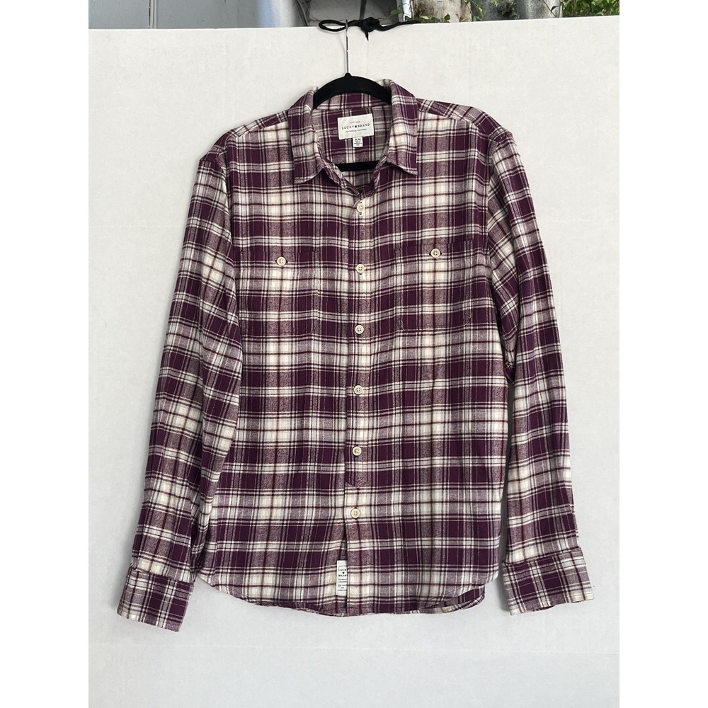 Lucky Brand Mens Medium Classic Fit Plaid Red Flannel Shirt